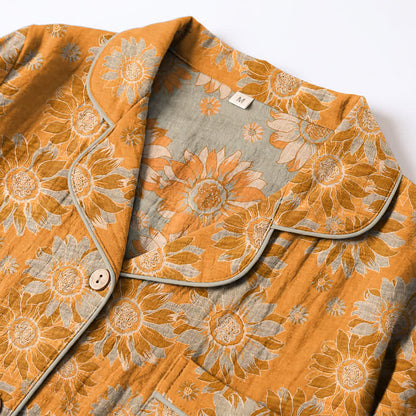 Retro-Sonnenblumen-Baumwoll-Loungewear-Pyjama-Set - image 2