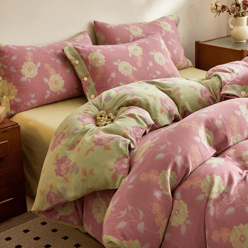Bettwäsche-Set aus Baumwolle mit Vintage-Blumenmuster - Rosa - Bettwäsche-Set (4-teilig) - König - image 0