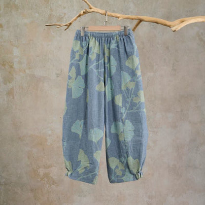 Retro-Loungewear-Hose aus Baumwolle mit botanischem Ginkgoblatt-Motiv - image 1