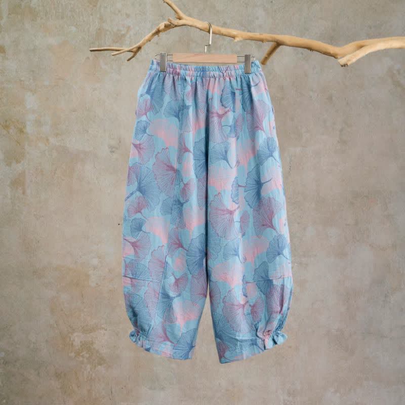 Vintage-Loungewear-Hose aus Baumwolle mit Ginkgoblatt-Motiv - image 1