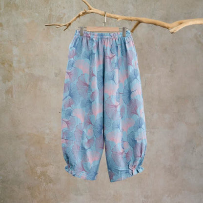 Vintage-Loungewear-Hose aus Baumwolle mit Ginkgoblatt-Motiv - image 1