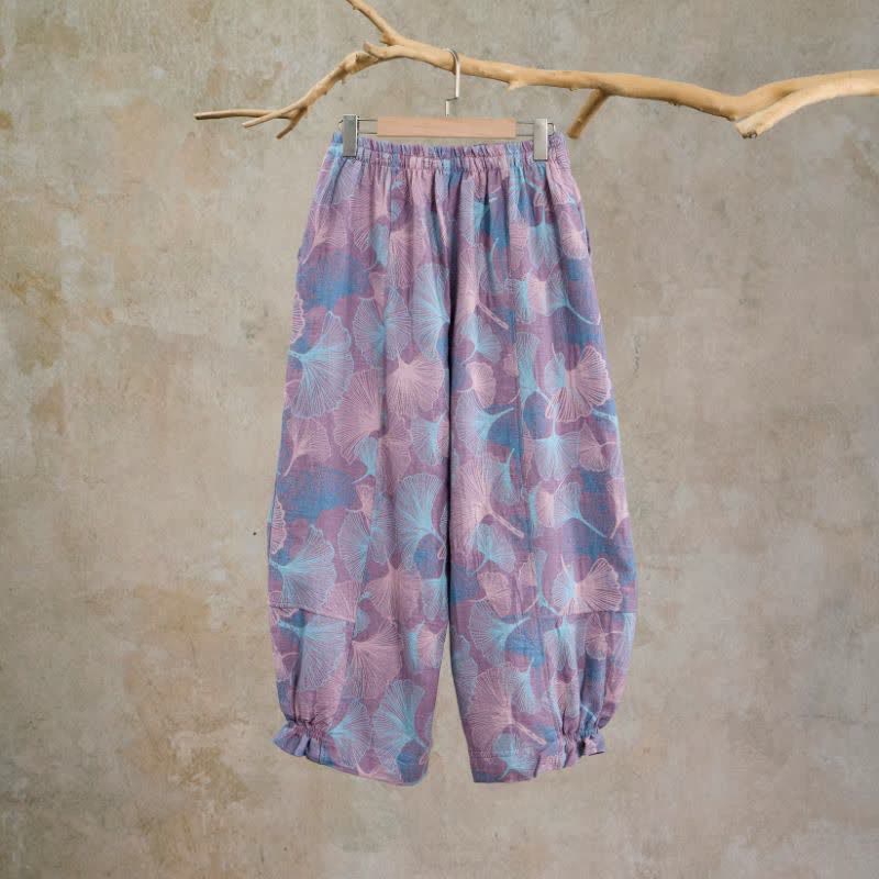 Vintage-Loungewear-Hose aus Baumwolle mit Ginkgoblatt-Motiv - image 6
