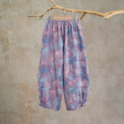 Vintage-Loungewear-Hose aus Baumwolle mit Ginkgoblatt-Motiv - image 6