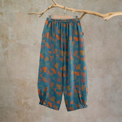 Mehrfarbige Loungehose aus Baumwolle mit Ginkgoblattmuster - image 1