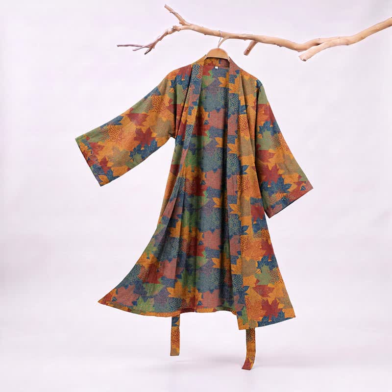 Kimono-Bademantel aus Baumwolle mit Ahornblattmuster für den Herbst - Orange & Blau - XXL - image 23