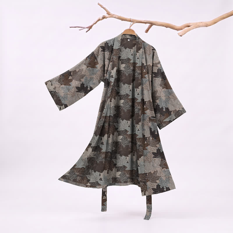 Kimono-Bademantel aus Baumwolle mit Ahornblattmuster für den Herbst - Grau & Braun - XXL - image 41