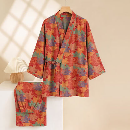 Kimono-Pyjama-Set aus Baumwolle mit Ahornblattmuster - image 2