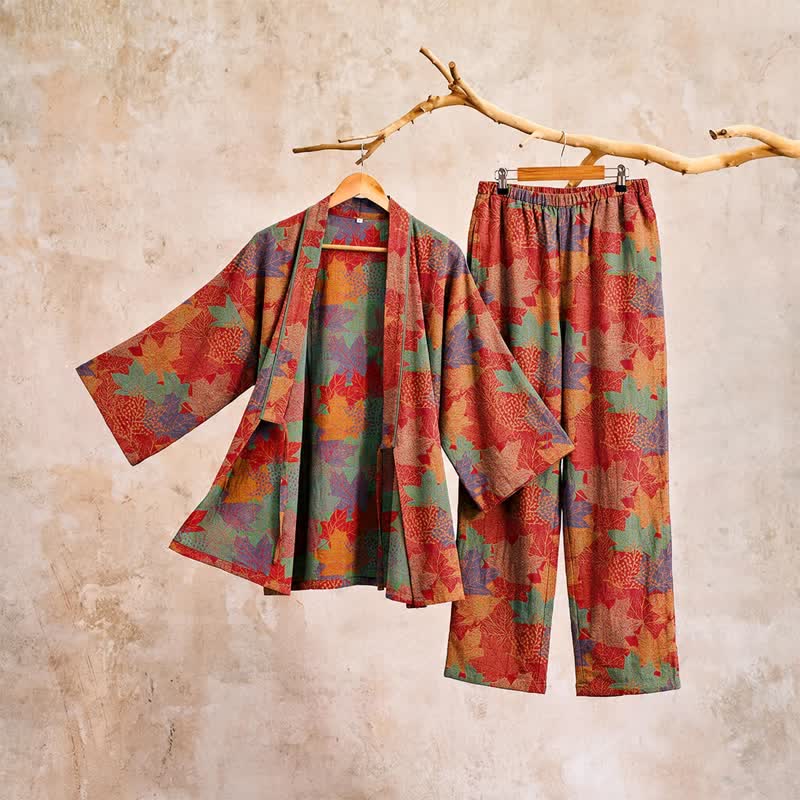 Kimono-Pyjama-Set aus Baumwolle mit Ahornblattmuster - image 5
