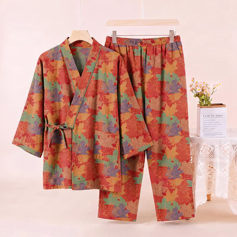 Kimono-Pyjama-Set aus Baumwolle mit Ahornblattmuster - image 1