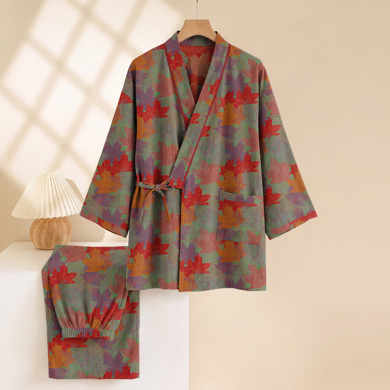 Kimono-Pyjama-Set aus Baumwolle mit Ahornblattmuster - image 10