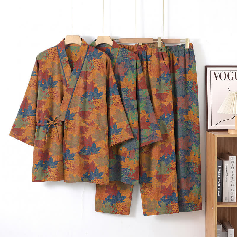 Kimono-Pyjama-Set aus Baumwolle mit Ahornblattmuster - image 32