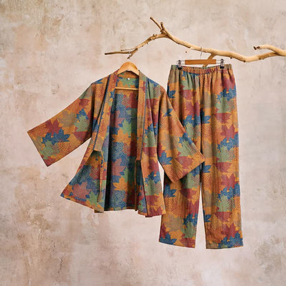 Kimono-Pyjama-Set aus Baumwolle mit Ahornblattmuster - image 37