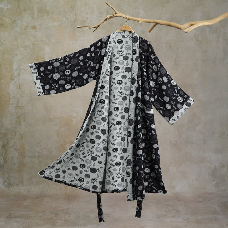 Halloween-Kürbis-Süßigkeiten-Baumwollkimono-Bademantel - Schwarz - 2XL - image 0