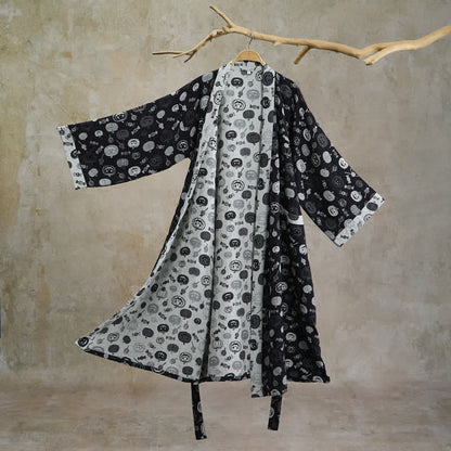 Halloween-Kürbis-Süßigkeiten-Baumwollkimono-Bademantel - Schwarz - 2XL - image 0