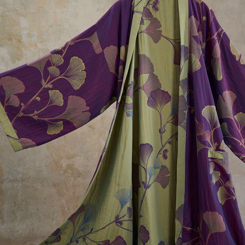 Retro-Kimono aus Baumwolle mit Ginkgoblatt - image 4