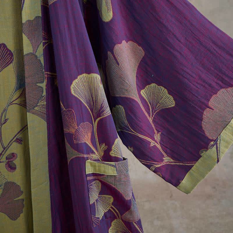 Retro-Kimono aus Baumwolle mit Ginkgoblatt - image 5