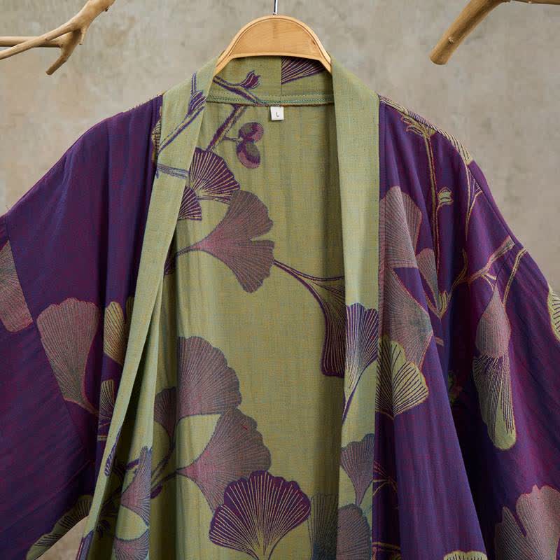 Retro-Kimono aus Baumwolle mit Ginkgoblatt - image 3