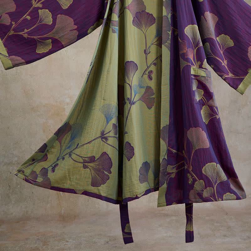 Retro-Kimono aus Baumwolle mit Ginkgoblatt - image 2