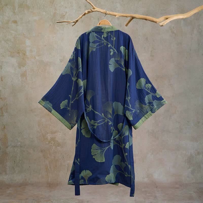Retro-Kimono aus Baumwolle mit Ginkgoblatt - image 9