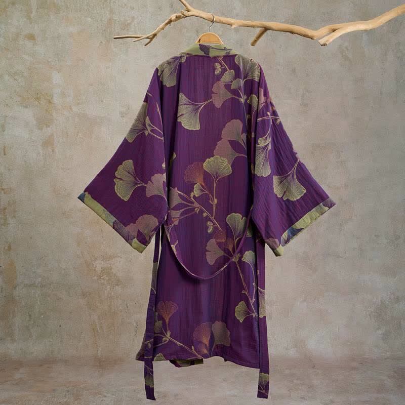 Retro-Kimono aus Baumwolle mit Ginkgoblatt - image 1