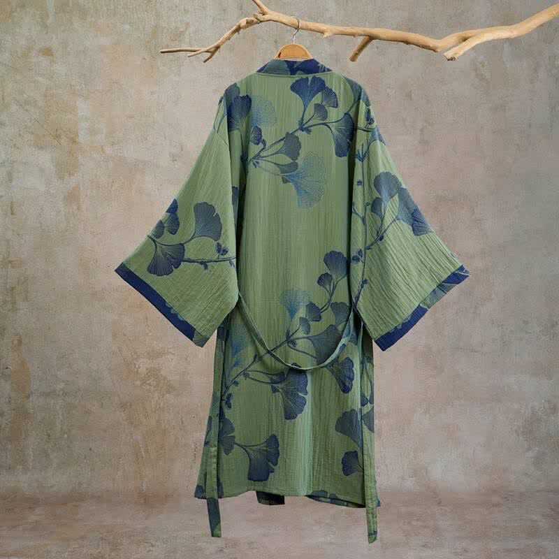 Retro-Kimono aus Baumwolle mit Ginkgoblatt - image 16