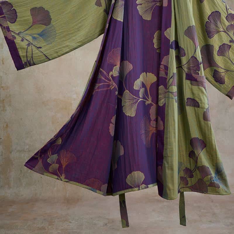 Retro-Kimono aus Baumwolle mit Ginkgoblatt - image 25