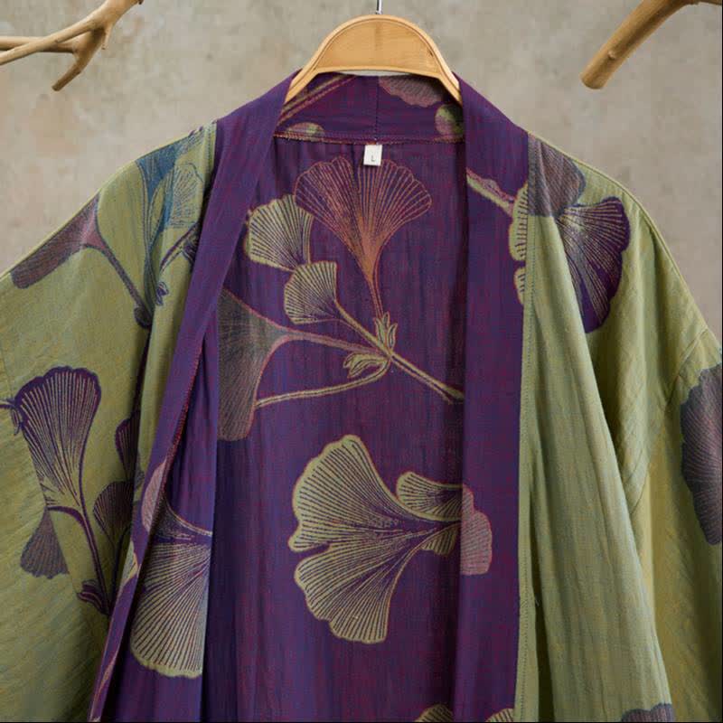 Retro-Kimono aus Baumwolle mit Ginkgoblatt - image 26