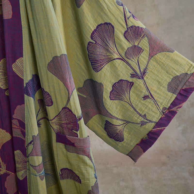 Retro-Kimono aus Baumwolle mit Ginkgoblatt - image 28