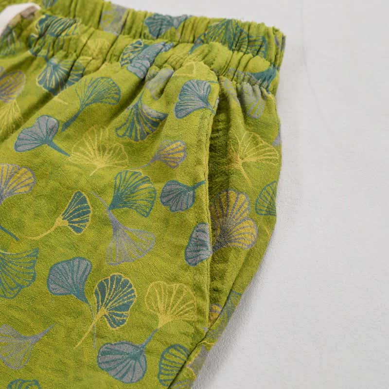 Baumwoll-Pyjamahose mit grünem Ginkgoblatt - image 3