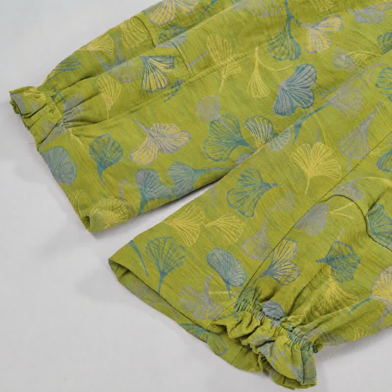 Baumwoll-Pyjamahose mit grünem Ginkgoblatt - image 6
