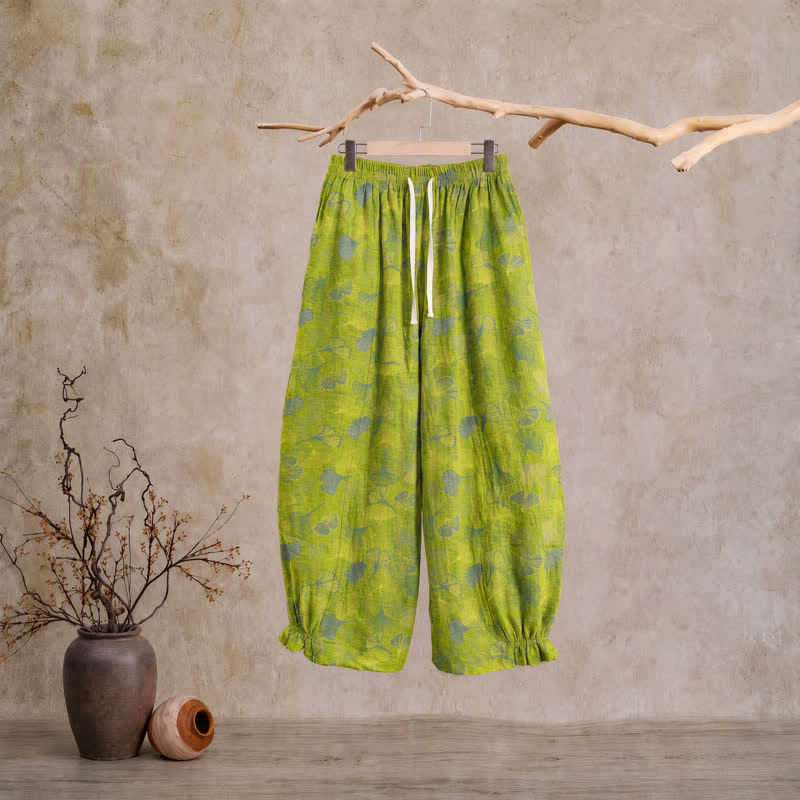Baumwoll-Pyjamahose mit grünem Ginkgoblatt - Grün - XL - image 0