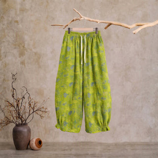 Baumwoll-Pyjamahose mit grünem Ginkgoblatt - Grün - XL - image 0