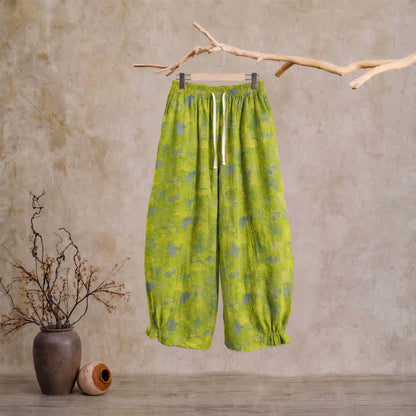 Baumwoll-Pyjamahose mit grünem Ginkgoblatt - Grün - XL - image 0
