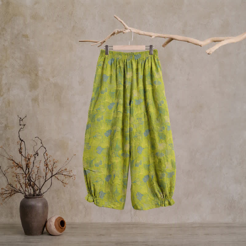 Baumwoll-Pyjamahose mit grünem Ginkgoblatt - image 1