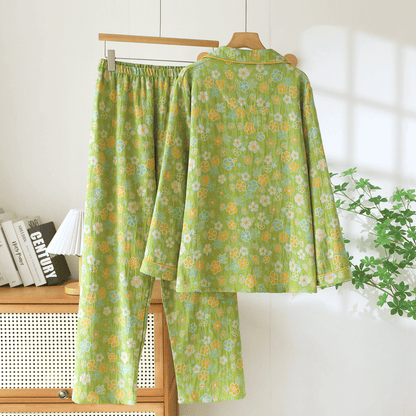 Grüner Baumwollpyjama mit zartem Blumenmuster - image 1