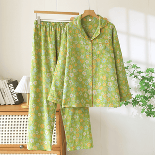 Grüner Baumwollpyjama mit zartem Blumenmuster - Grün - XXL - image 0