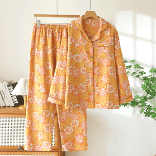 Schlafanzug-Set aus Baumwolle mit orangefarbenen Rosen - Orange - XXL - image 0