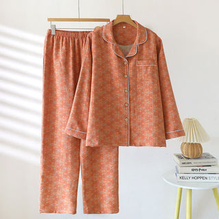 Minimalistischer Pyjama-Set aus garngefärbter Baumwolle mit Revers - image 0