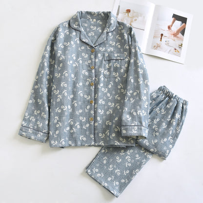 Pyjama-Set aus Baumwollgaze mit Blättermuster - Grau - XL - image 0
