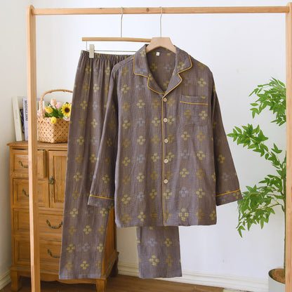 Heritage Baumwollgaze karierter Pyjama-Set - Braun - XL - image 11