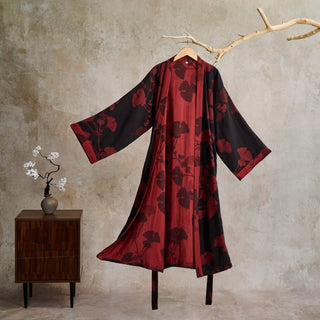 Großer Kimono-Bademantel aus Baumwolle mit Ginkgoblättern - image 0