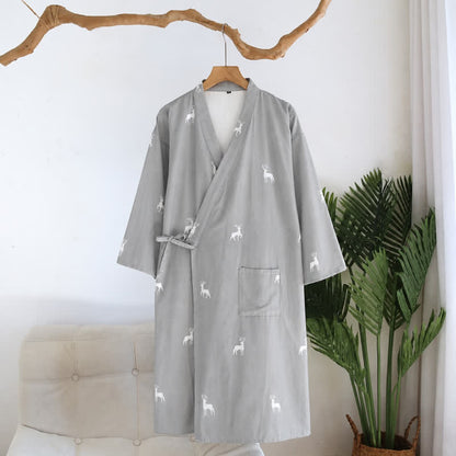 Kimono-Bademantel aus Baumwollgaze mit Hirschmotiv für Paare - Blau - L - image 11