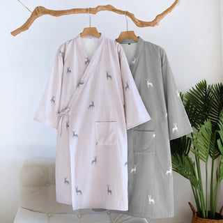 Kimono-Bademantel aus Baumwollgaze mit Hirschmotiv für Paare - image 0