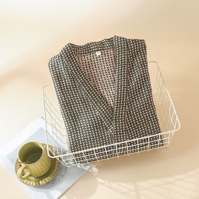 Kimono-Bademantel aus Baumwoll-Jacquard mit geometrischem Chevron-Muster - image 2