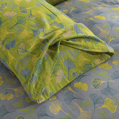 Vintage-Wendebettwäsche-Set aus Baumwolle mit grünem Ginkgoblatt - image 26