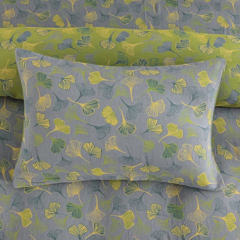 Vintage-Wendebettwäsche-Set aus Baumwolle mit grünem Ginkgoblatt - image 20