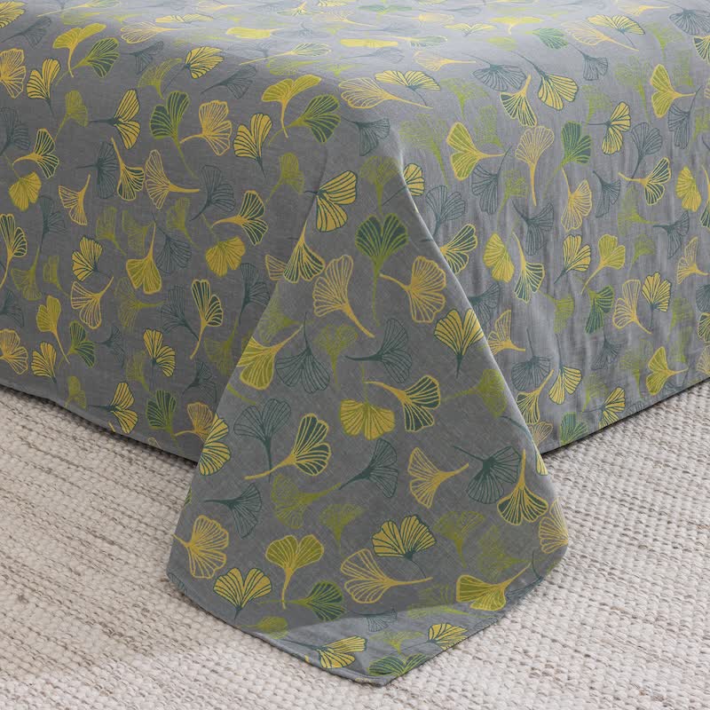 Vintage-Wendebettwäsche-Set aus Baumwolle mit grünem Ginkgoblatt - image 19