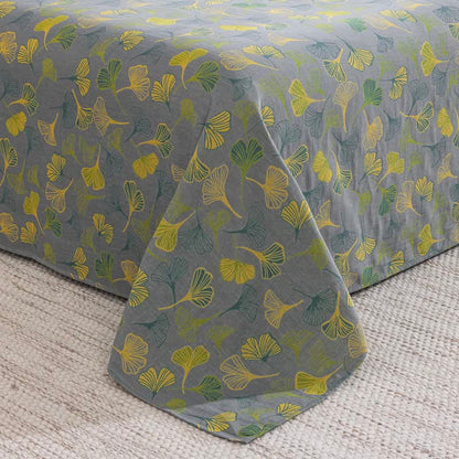 Vintage-Wendebettwäsche-Set aus Baumwolle mit grünem Ginkgoblatt - image 19