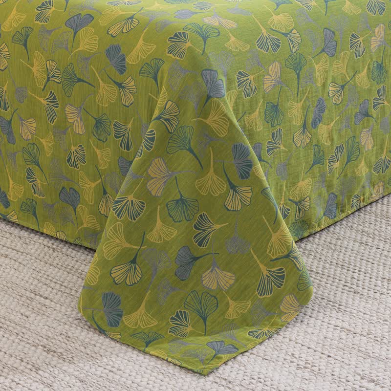 Vintage-Wendebettwäsche-Set aus Baumwolle mit grünem Ginkgoblatt - image 9