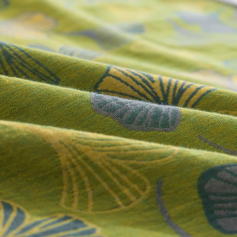 Vintage-Wendebettwäsche-Set aus Baumwolle mit grünem Ginkgoblatt - image 11